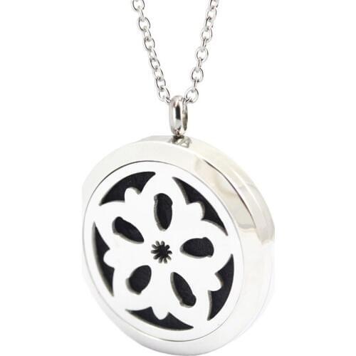 10pcs 30mm Round Silver Plum Flower Aromatherapy Oils Stainless Steel Perfume Diffuser Locket Necklace Pendant