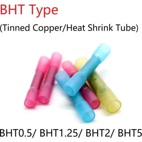5pc BHT0.5 BHT1.25 BHT2 BHT5 Wire Terminal Splice Waterproof Heat Shrink Tube Insulated Glue Lined Seal Butt Cable Crimp Connect