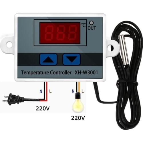 100Pcs/Lot 10A 12V 24V 220VAC Digital LED Temperature Controller XH-W3001 For Incubator Cooling Heating Switch Thermostat NTC