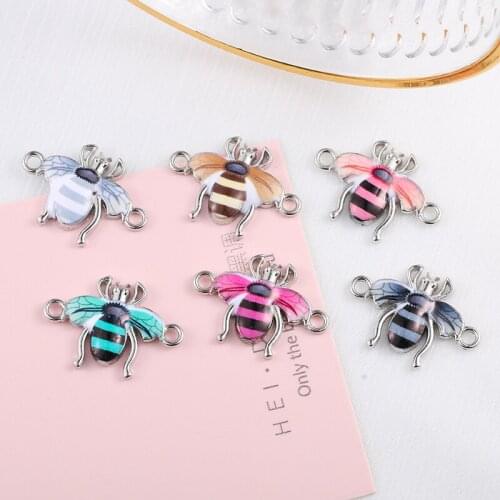 12pcs Silver Plated Enamel Colorful Bee Charm Connectors for Jewelry Making Bracelet Necklace Craft DIY Accessories 22x16mm