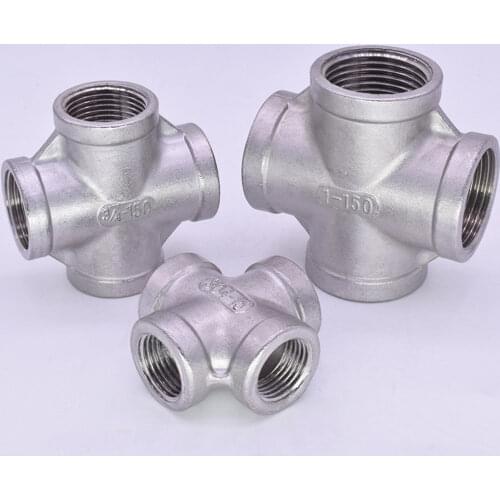 2.5" 3" 4" BSPT Female Cross 4 Ways 304 316 Stainless Steel Pipe Fitting Water Gas Oil