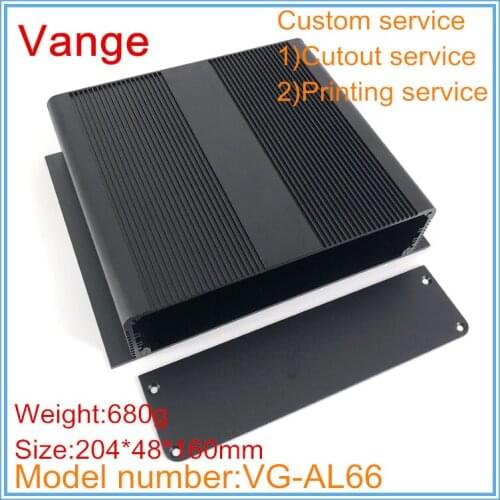 2pcs/lot black sand blasting extruded metal apparatus 204*48*160mm 6063-T5 aluminum instrument housing for amplifier device
