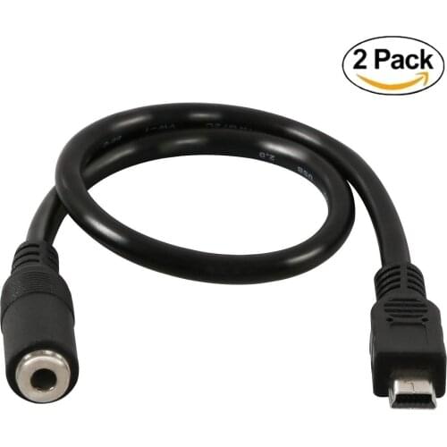 2-Pack) Mini USB Male to 3.5mm Jack Female Audio Cord for Active Clip Mic Microphone Adapter Cable-1Feet