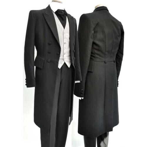 2021 Hot Sale Black Men Wedding Tailcoat Groom Tuxedos Groomsmen Suit Double Breasted 3 Pieces Men Suit (Jacket+Vest+Trousers)