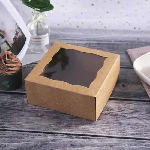 25Pcs 6" Kraft Paper Bakery Cookie Cake Pies Boxes with Windows Package Decorative Box for Food Gifts Box Packaging Bag
