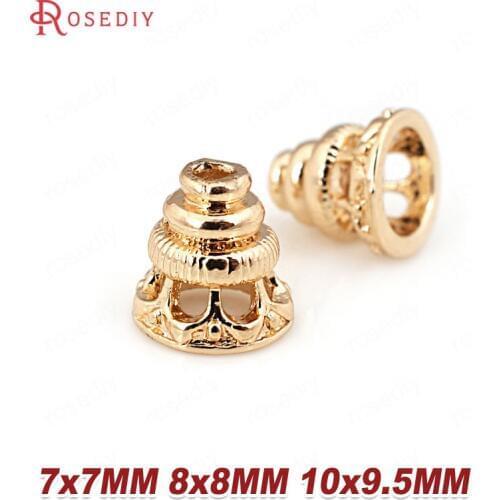 6PCS 7x7MM 8x8MM 10x9.5MM 24K Champagne Gold Color Plated Brass Beads Caps High Quality Diy Jewelry Accessories