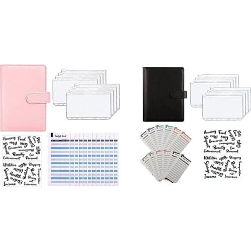 A6 PU Leather Notebook Binder Budget, 6 Ring Binder Cash Budget Envelopes System, 12 Pieces Expense Budget Sheets