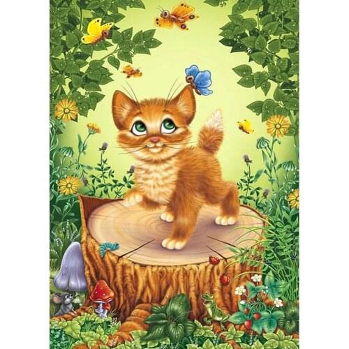 5d DIY Diamond Painting Cute Cartoon cat and Butterfly Full Drill Embroidery Cross Stitch Mosaic Craft Home Decor Christmas Gift