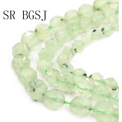 Free Shipping 6mm 8mm 10mm Wholesale Green Prehnites Faceted Round Polygonal Natural Stone Jewelry DIYGems Beads Strand 15"