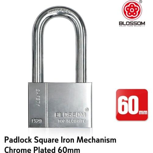 BLOSSOM Heavy Duty 60mm Long Rectangle Padlock A3 Iron Steel Hardened Chrome Plated Key Lock for Door