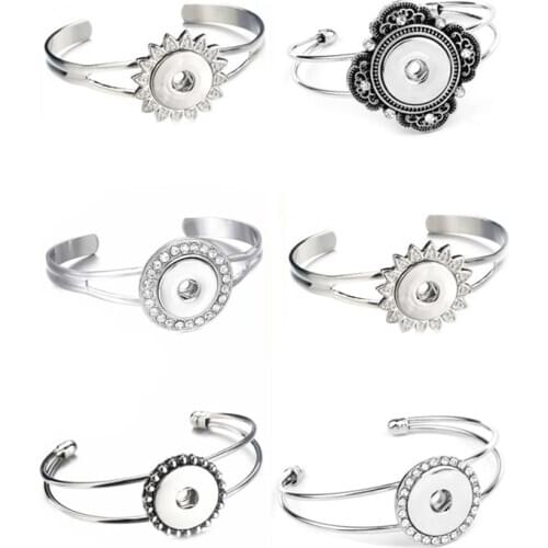 New Snap Button Bracelet Cuff Bangle 20mm 18mm Metal Silver plated Snap Bracelet Fit Snaps Buttons Interchangeable Jewelry