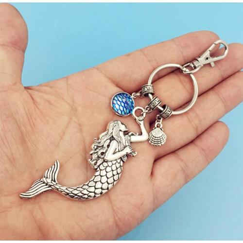 1Pc Romantic Mermaid Dreaming Of The Sea Keychain Blue Fish Scales Pendant Keyring For Women Gift Jewelry 12 Color availa
