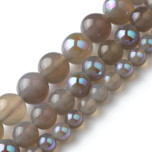 Natural Gray Agates Beads Labradorite Round Loose Stone Beads for Jewelry Making DIY Bracelets 15inch Mineral Beads 6-10mm