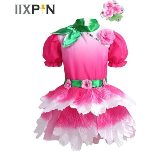 Children Contemporary Girls 3D Flower dancewear dance costume kids Dress Mesh Tutu Dress Modern Dance Salsa Ballroom Costume