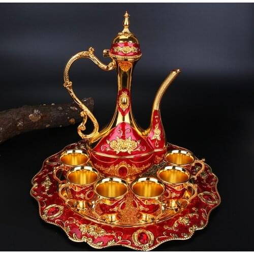 European alloy wine cup goblet white wine cup Russian European wine set wine pot alloy gold 8-piece set wine glass set