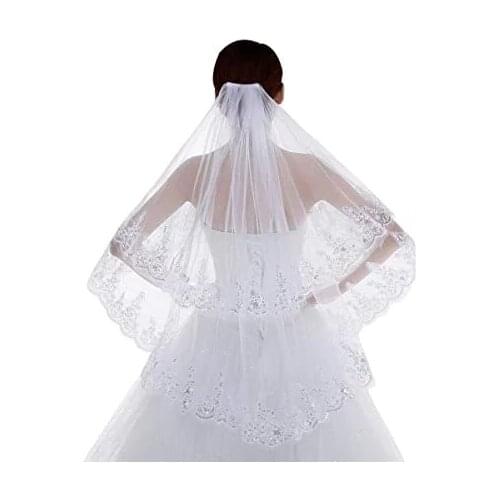 New Arrival Flare Wedding Lace Veil Sparkle Hip Length Veil 2 Tier Soft Tulle Bridal Veils with Comb 2022
