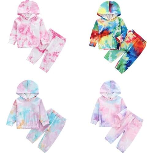 Citgeett Autumn 1-4Years Baby Girl Clothing Baby Boys Girls Long Sleeve Tie Dye Hooded T-shirt+Pants Outfits Clothes Girl Set