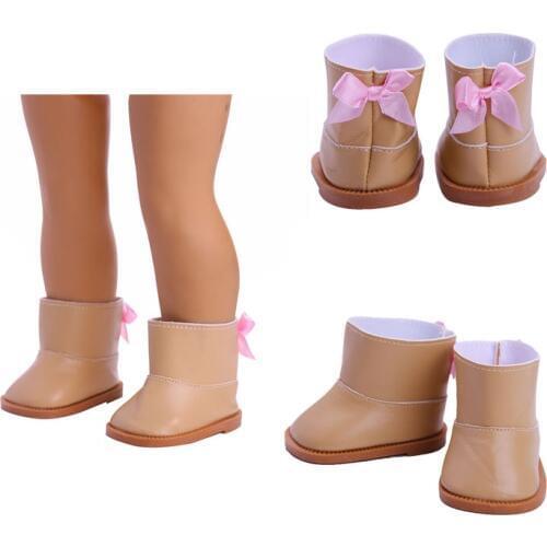 Luckdoll Leather boots with pink bow fit 18 inch doll \doll accessories gift for children