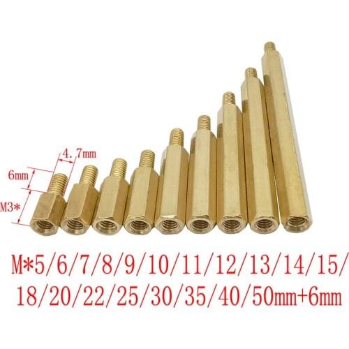 10Pcs/lot Brass M3*L+6mm Hex Standoff Spacer Screw Pillar PCB Motherboard Male Female Hexagonal Hollow Pillars Standoff Spacer