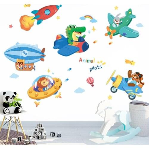 Cartoon Animal Pilots Wall Stickers for Kids room Nursery Kindergarten Wall Decoration Vinyl PVC Wall Decals Home Decor Sticker