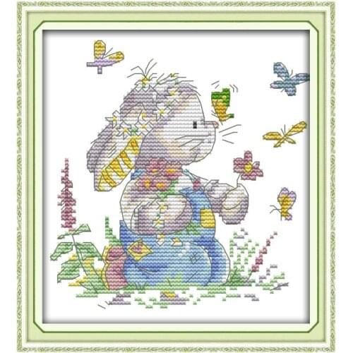 Bunny and Butterflies 2 cross stitch kit aida 14ct 11ct count print canvas cross stitches needlework embroidery DIY handmade