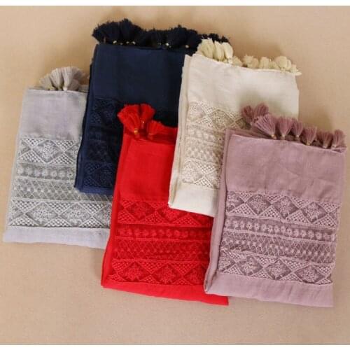 Nation Clothes Accessories Woman Lace Tassels Scarf Turban Muslim Head Scarf Wholesale Islamic Hijab