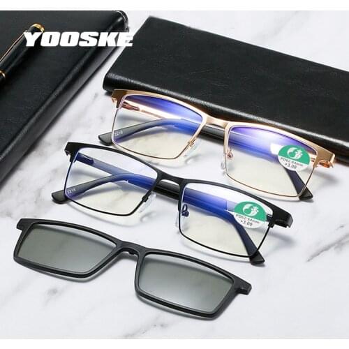 2 in 1 Magnetic Bifocal Reading Glasses Men Photochromic Polarized Clip on Sunglasses lens set Women Anti Blue light Eyewear