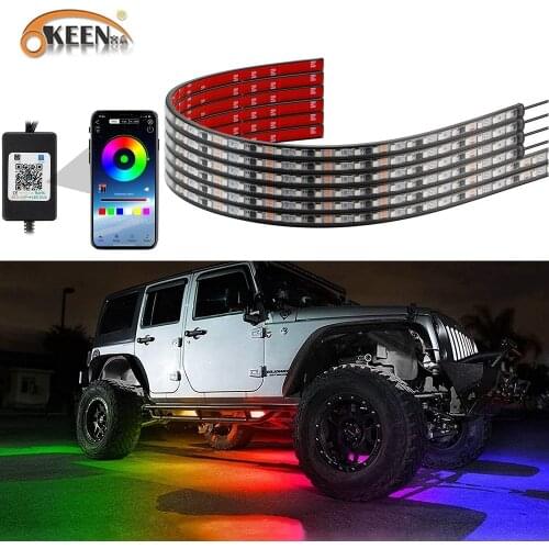 OKEEN 6PCS RGB Multicolor Flexible Flowing Car LED Light Underglow Underbody Waterproof Automobile Chassi Neon Atmosphere Light