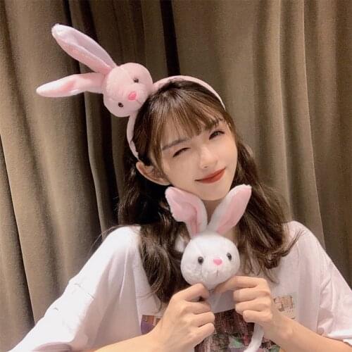 New Fine Korean Cute Pink Rabbit Headband Plush Hoop Headbands for Girls Teddy Fur Lamb Wool Women Headwear INS Hair Accessories