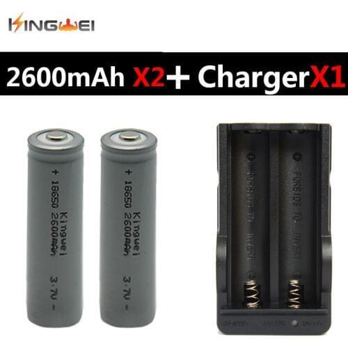 Really Capacity KingWei 2Pcs 18650 2600mAh Batteries With Double 18650 Batteries EU US 3.7v Rechargeable Lithium Battery Charger