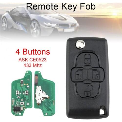 433Mhz 4 Buttons Flip Folding Remote Key Fob Control with ID46 Chip and VA2 Blade CE0523 Fit for Peugeot 1007 Citroen C8