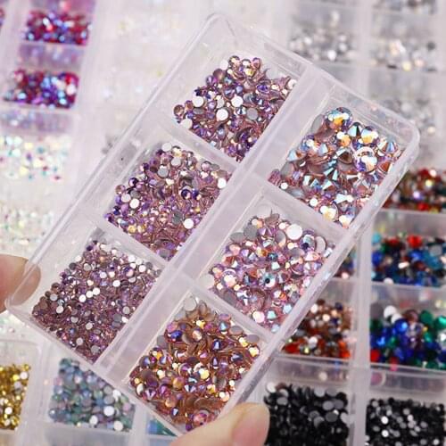 Nail Art Flat Bottom Glitter Diamond Mixed Color AB Rhinestones Pink Gold White Color 6 Grid Diamond DIY Nail Art Decorations