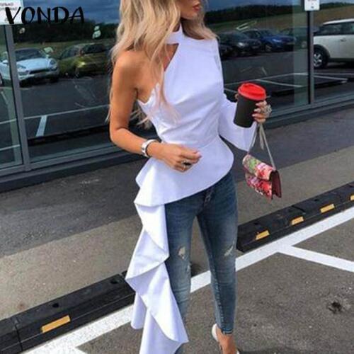 VONDA Tunic Women One Shoulder Asymmetrical Blouse 2021 Summer Party Long Shirts Office Holiday Tops Casual Blusa
