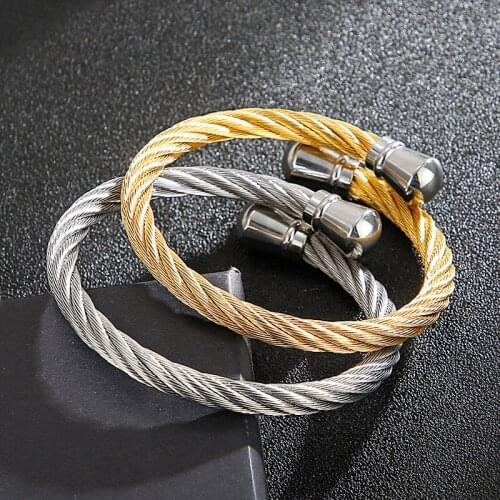 European and American hipster punk accessories creative personality titanium steel steel wire hemp pattern mens open bracelet
