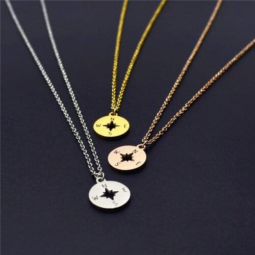 European And American Vogue Titanium Steel Vacuum Plating Simple Hollow Compass Necklace Female Clavicle Chain