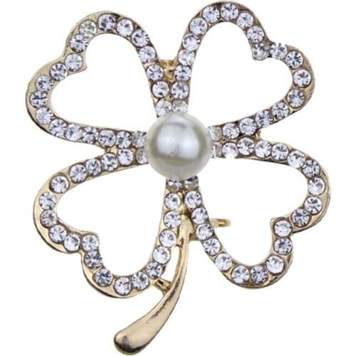 Korean retro high-end exquisite rhinestone brooch four-leaf clover corsage suit collar pin wild pin clothing accessories