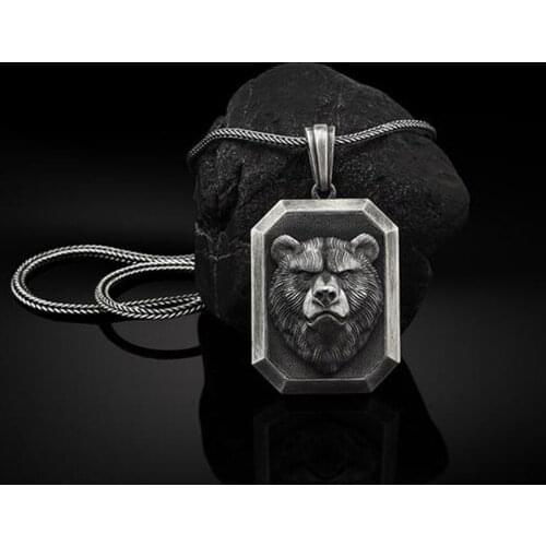 Animal Bear Head Pendant Amulet Hip Hop Titanium Steel Necklace Mens New Sweater Chain Mens Ring