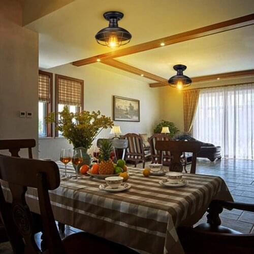 Iron Semi Flush Mounted Ceiling Light Decorative Dome Shape Pendant Lights