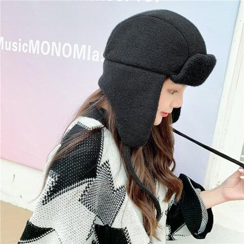 Women Rapper Cap Warm Thicken Ear-flapped Hat Winter Cashmere Plush Cotton Hat Cap 2021 Winter Russian Bomber Hat New Hot Sale
