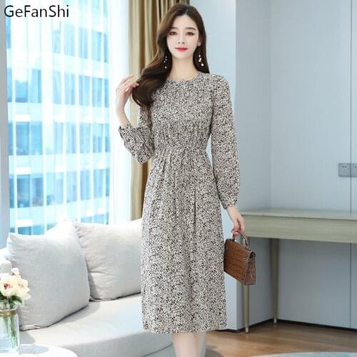 2021 New Women Summer Autumn Bohemian Floral O-Neck Chiffon Long Sleeve Dress Fashion Casual Elegant Midi Dresses Girls