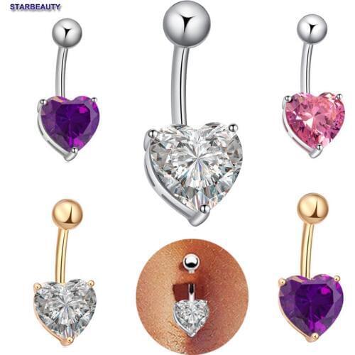 1pc Cute Heart Navel Piercing Nombril, Sexy Women Belly Button Rings Navel Piercing Ombligo Body Piercings 6 Options Pircing
