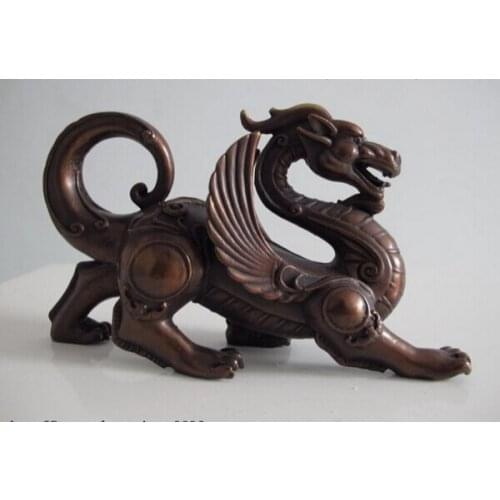 Song voge gem S1058 Chinese exquisite pure Red bronze copper statue fengshui fly beast lucky dragon