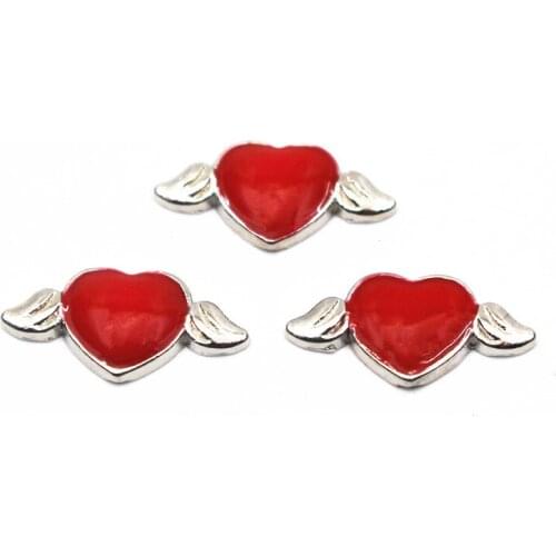 20Pcs/Lot Red Pink Heart Angel Wing Floating Charms Hand-made DIY for Glass Lockets