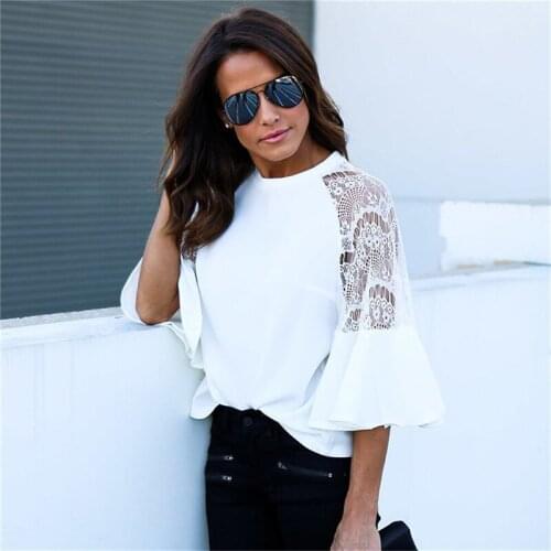 2021Summer Women Patchwork Lace Solid Shirts Casual Loose White Blouses Tops Plus Size Baggy Blusas Femininas