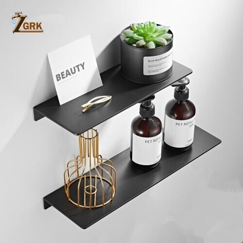 ZGRK Bathroom Accessories Bath Rack Modern Bathroom Ornament Shelves Free Punching Aluminum Storage Racks