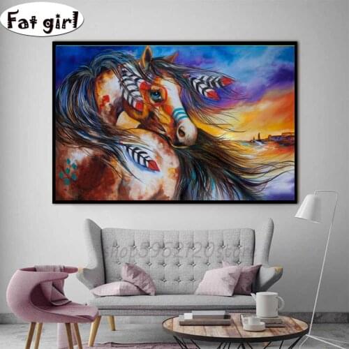 5D diy mosaic Diamond Painting Indian style horse pattern 3d rhinestone Square Round Diamond Embroidery sale home Decoration