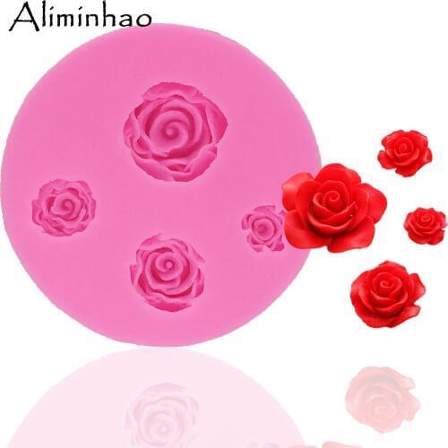 B0242 4 hole rose flower Resin Clay Soap molds cake dessert Sugarcraft Silicone mould chocolate fondant cake decorating tools