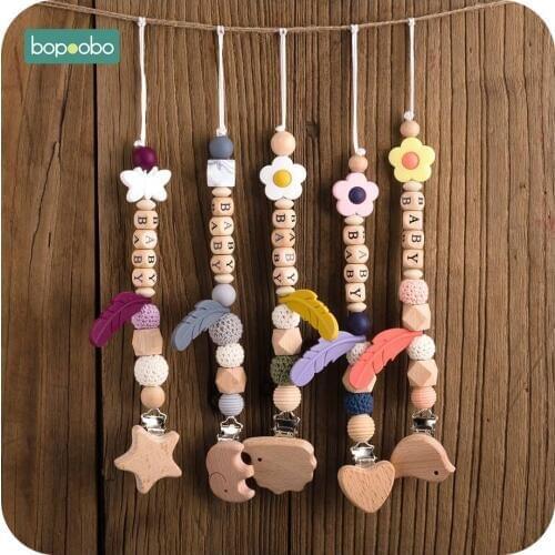 Bopoobo 1PC Food Grade Wooden Teething Animal modeling Pacifier Chain Children Training Toys Baby Wooden Teethers DIY Crafts