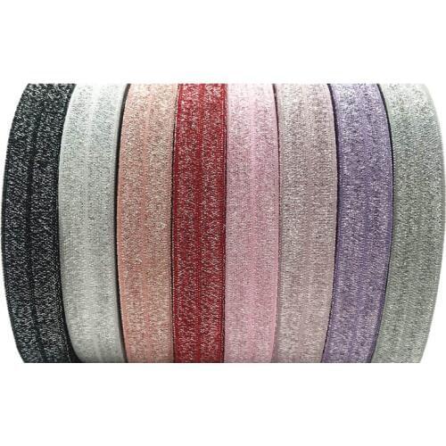 5/8'' 16MM Gold/Silver glitter ribbon Fold Over Elastic FOE 10yards,clothing accessories, headwear elastic band