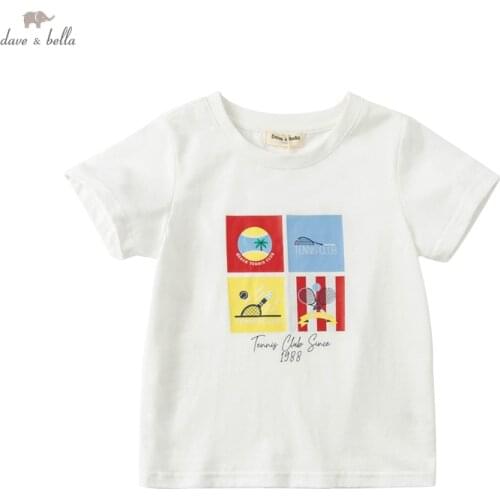 DKS17234 dave bella summer 5Y-13Y kids boys fashion cartoon letter patchwork T-shirt children boy high quality fashion tees